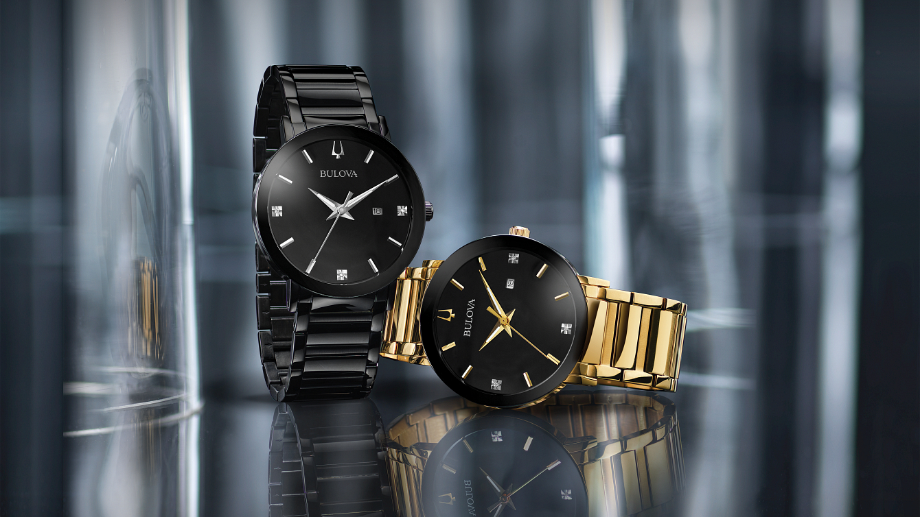Black and sales gold bulova watch